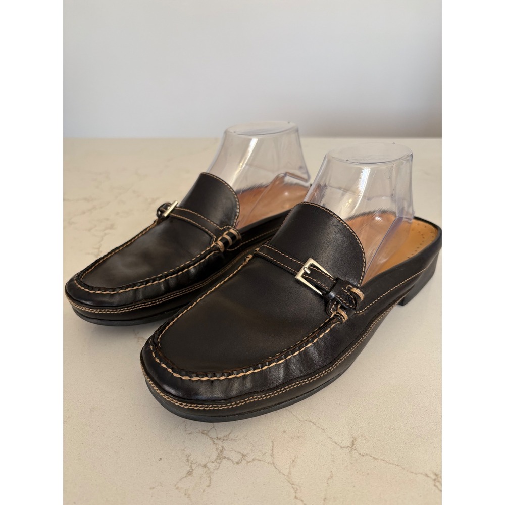 Cole Haan Country Womens Dark Brown Leather Buckle Mule Loafers D10760 9B Brazil